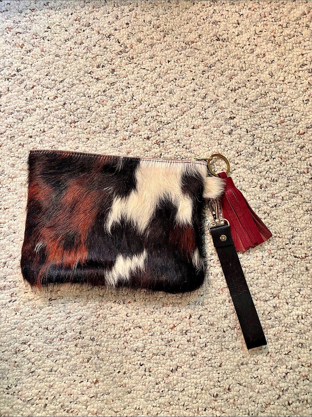 Cowhide Wristlet in Black & White